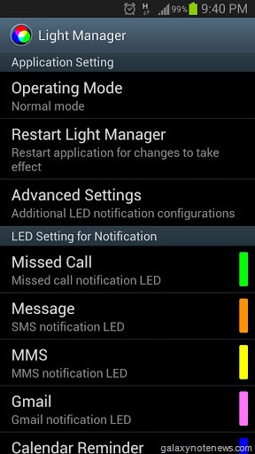 light manager galaxy note 2